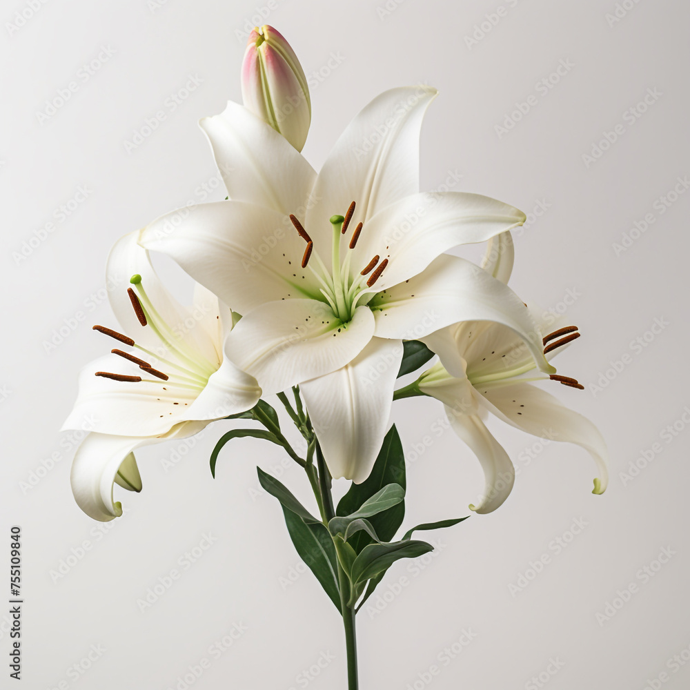 Obraz premium Lily, white background, professional photo сreated with Generative Ai