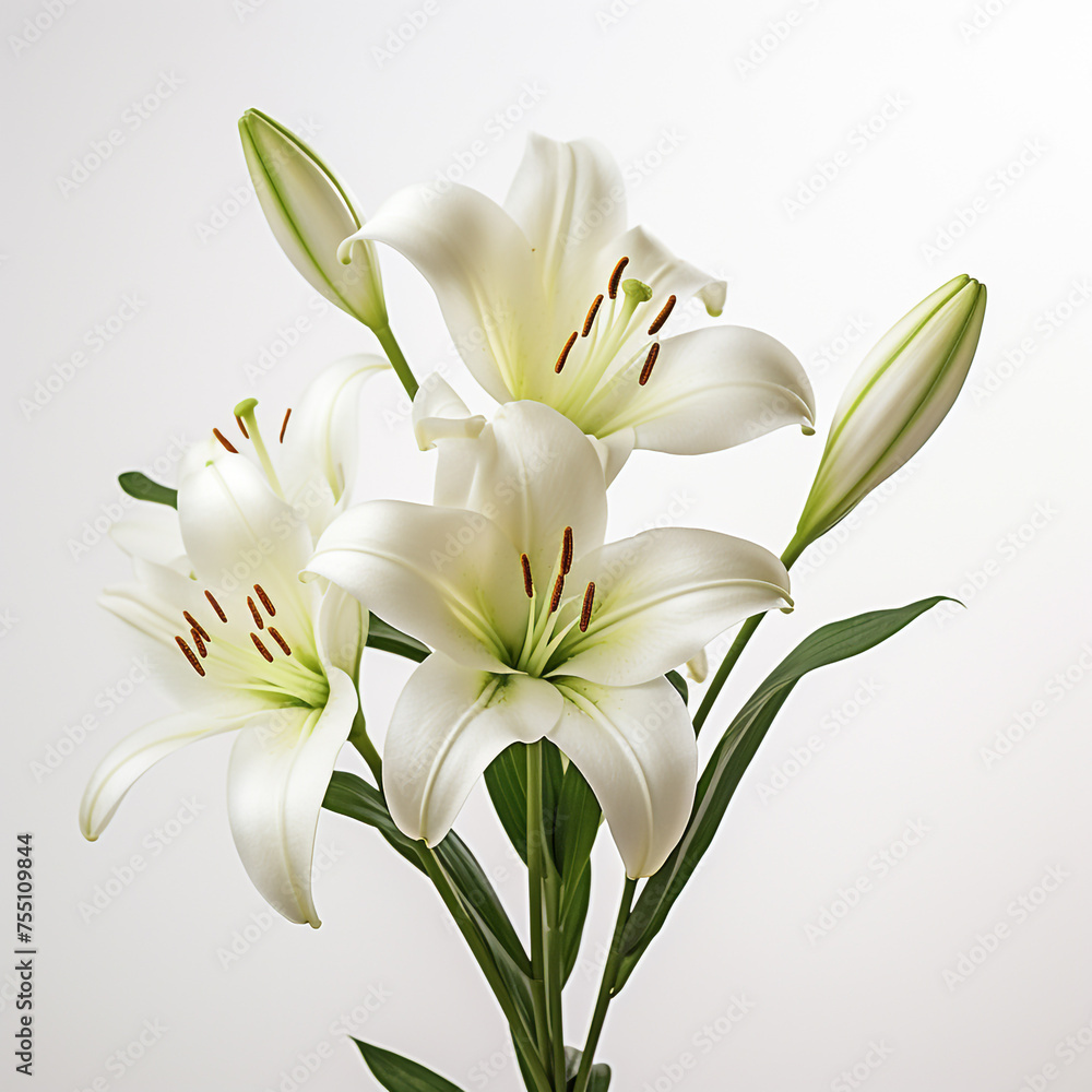 Obraz premium Lily, white background, professional photo сreated with Generative Ai