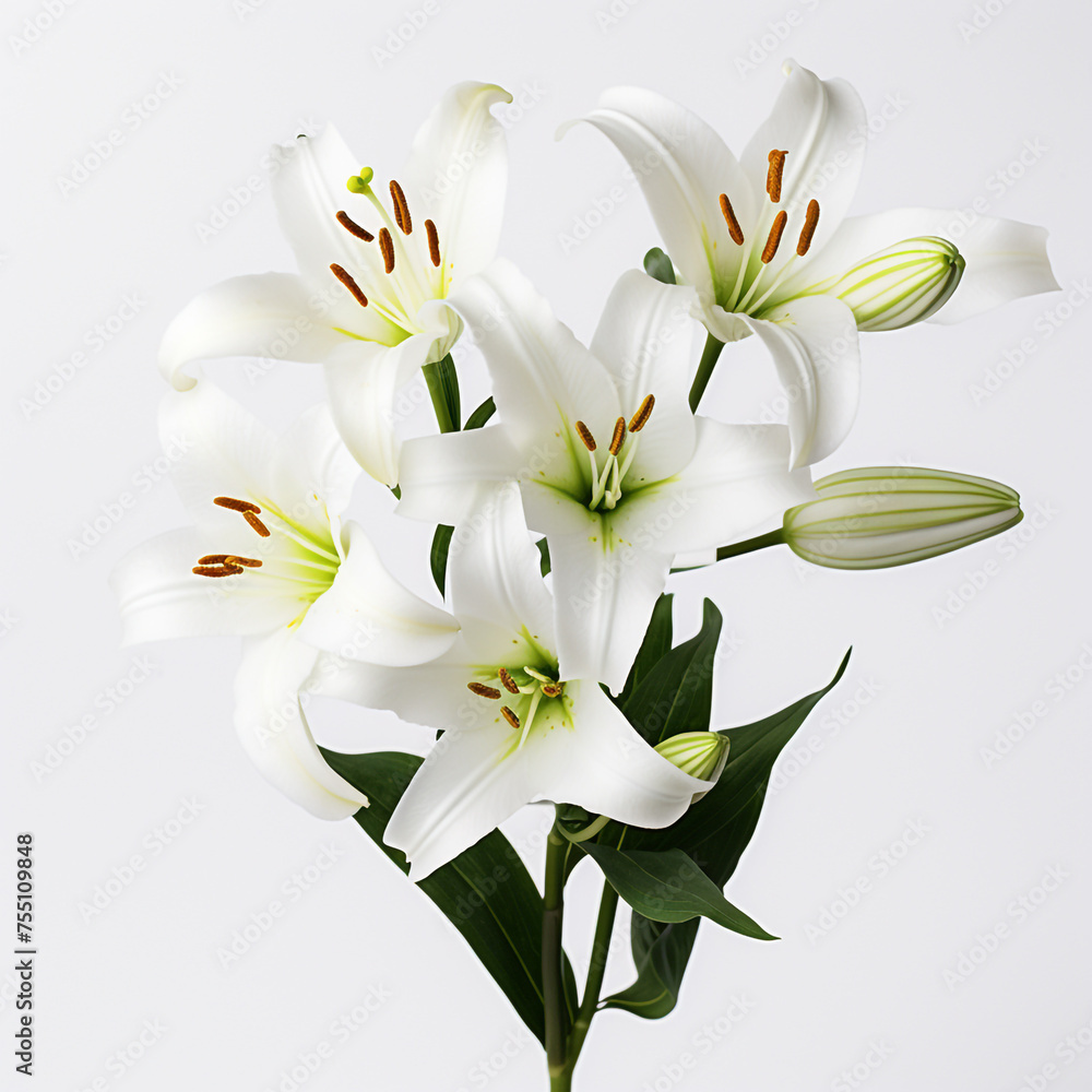 Obraz premium Lily, white background, professional photo сreated with Generative Ai
