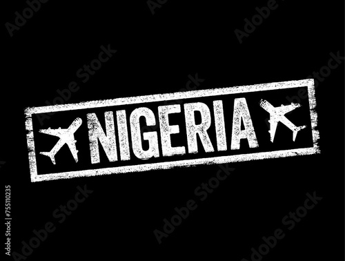Nigeria text emblem stamp with airplane, concept background