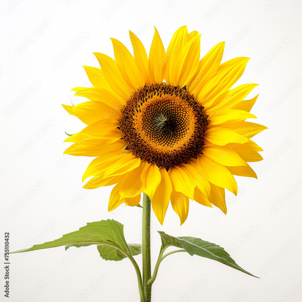 Fototapeta premium Sunflower, white background, professional photo сreated with Generative Ai