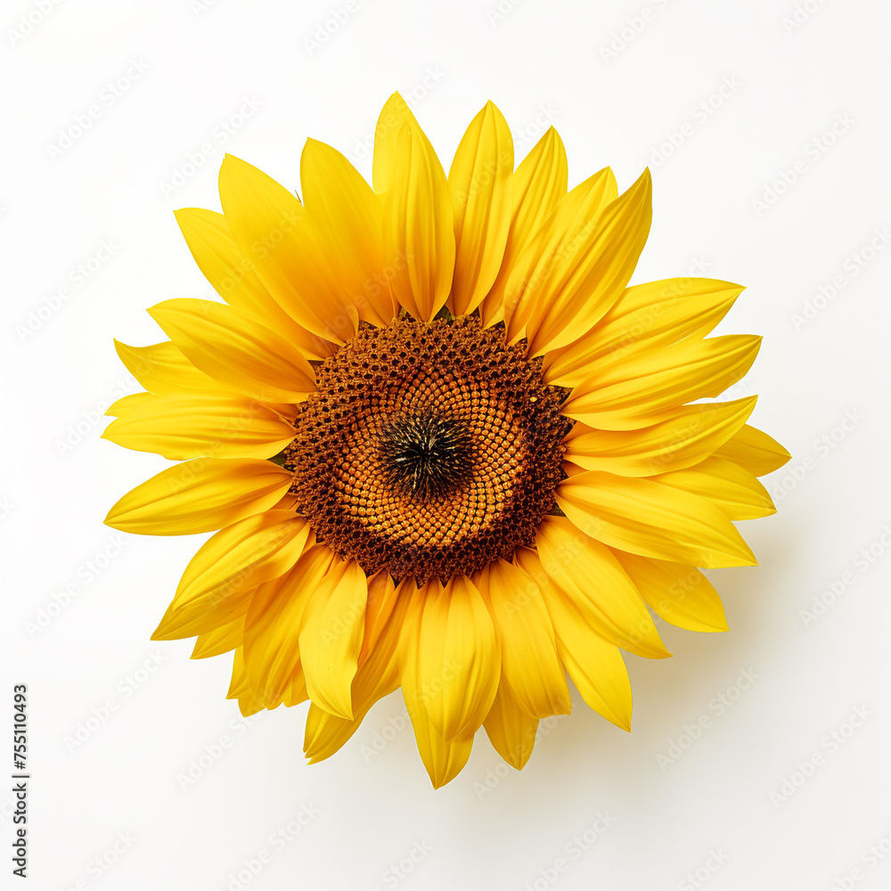 Fototapeta premium Sunflower, white background, professional photo сreated with Generative Ai