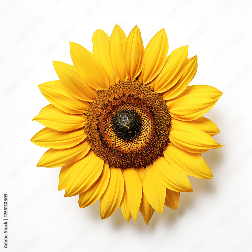 Fototapeta premium Sunflower, white background, professional photo сreated with Generative Ai