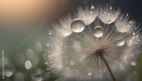 macro nature beautiful dew drops on dandelion seed macro beautiful soft background water drops on parachutes dandelion copy space soft focus on water droplets circular shape abstract background