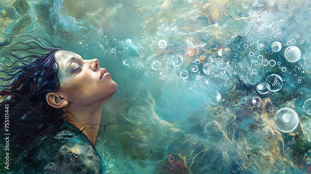 ethereal underwater woman, aqua tones, dreamy art ethereal underwater woman, aqua tones, dreamy art