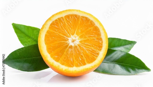 orange citrus fruit isolated on white or transparent background one cut half of orange fruit with green leaves
