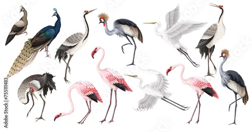 Biggest birds set in realistic style, high quality detail. Vector photo