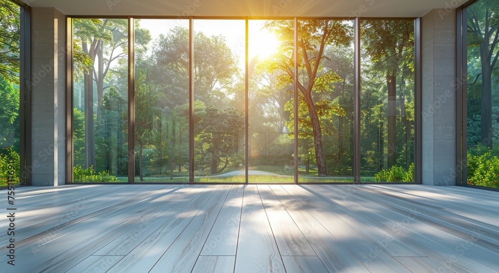 Empty Room With Large Windows and Wooden Floor Empty Room With Large Windows and Wooden Floor