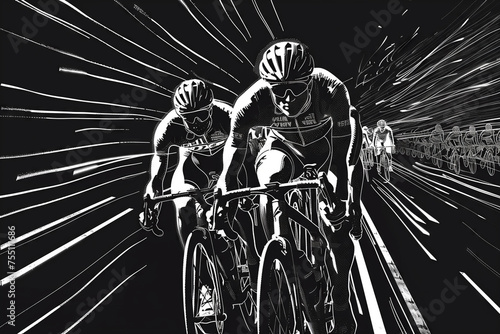 Tour de France cycling sport competition, line art