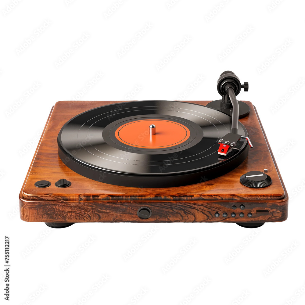 Fototapeta premium Retro record player on transparent background