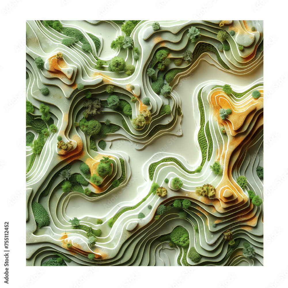 Topographic map on transparent background
