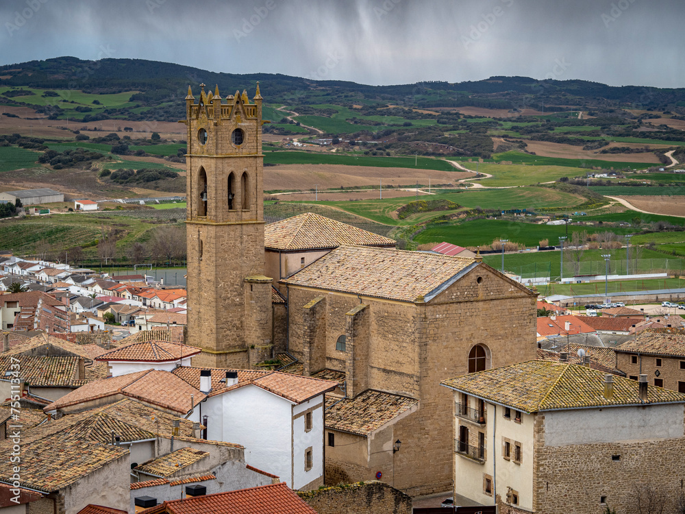 Historic Artajona and its medieval wall in Navarre, Spain