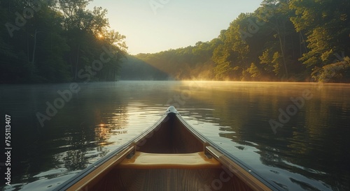 Canoe Floating on Calm Lake © ArtCookStudio