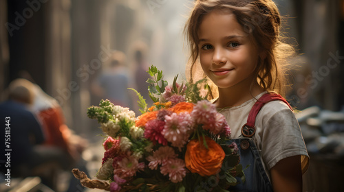 girl with a bouquet of flowers