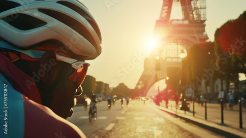 AI Generated Image. Road cyclers in summer Paris international sport event photo