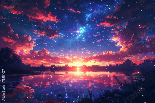 Stunning Sunset With Stars and Clouds