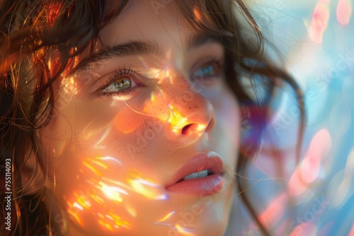 Womans Face Close-up With Bright Lights