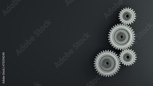 Gears on a dark background with copy space. 3d illustration