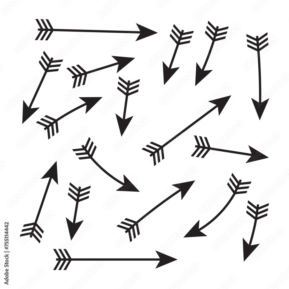 Arrows set, hand drawn doodle direction twist indicators, pointers and scroll elements. Collection of swirly various dynamics shapes. Isolated on white background. Vector illustration eps 10. Arrows set, hand drawn doodle direction twist indicators, pointers and scroll elements. Collection of swirly various dynamics shapes. Isolated on white background. Vector illustration eps 10.