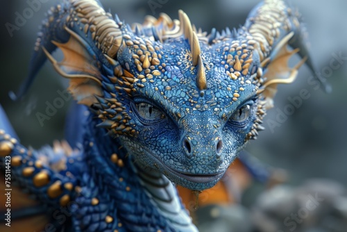Close Up of a Blue Dragon Statue
