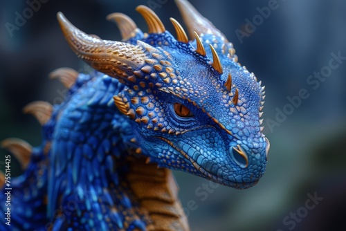 Close-Up of a Blue Dragon Statue