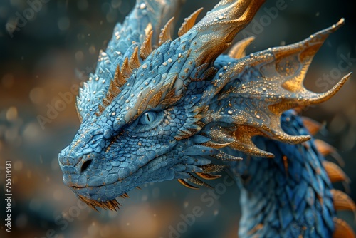 Close Up of Blue Dragon Statue
