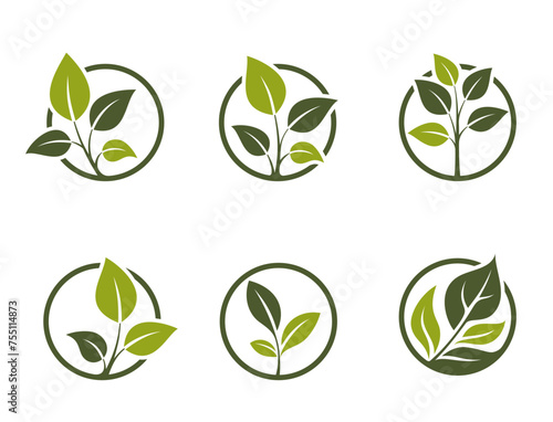 eco friendly icon set. green plant in a circle. organic, natural and botanical symbols. isolated vector images