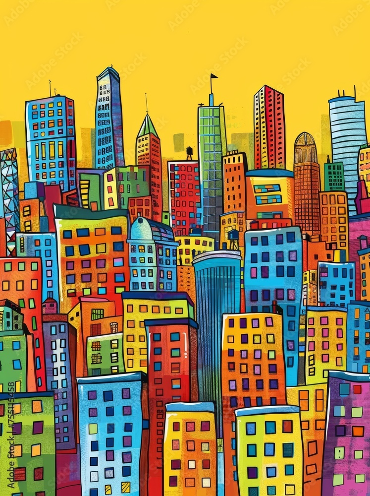 Obraz premium Urban city skyline in cartoon style.
