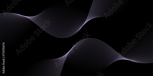 Abstract background with waves for banner. Medium banner size. Vector background with lines. Element for design isolated on black. Black and purple gradient. Brochure, booklet. Night, dark
