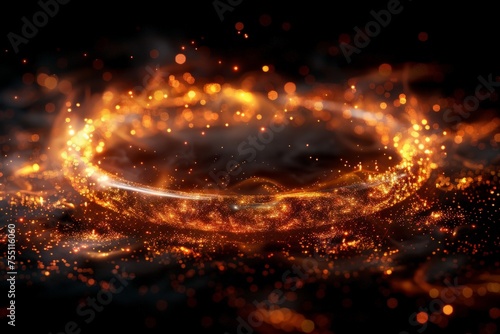 Abstract Golden Ring on Black Background