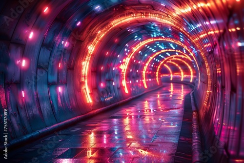 Illuminated Tunnel Leading Through Darkness © Ilugram