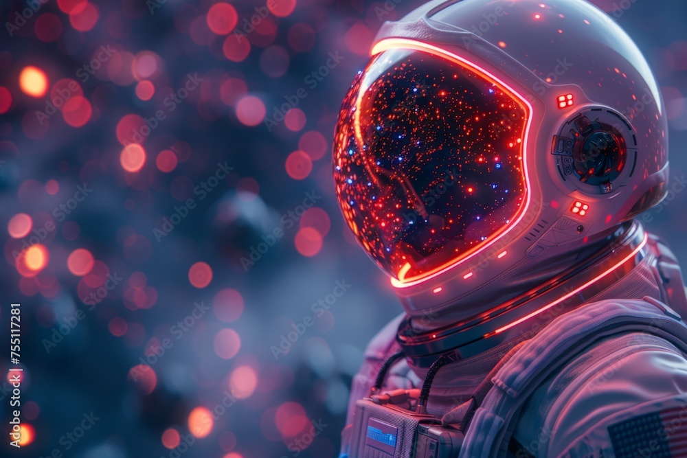 Astronaut in Space Suit With Red Light - obrazy, fototapety, plakaty 