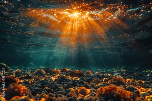 Sunlight Filtering Through Water on Coral Reef © Ilugram