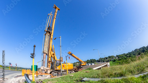 Construction Vertical Pylon Column Foundation Drilling Heavy Machine Bridge Highway