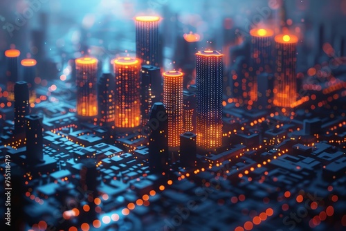 Futuristic Cityscape With Bright Lights © Ilugram