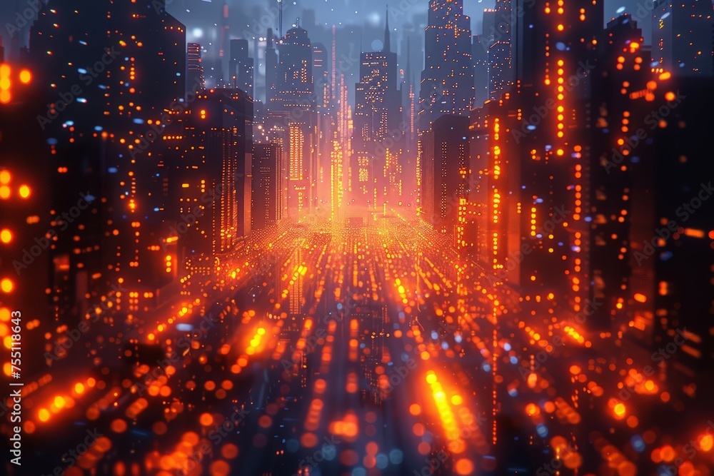 Futuristic City Illuminated With Bright Lights
