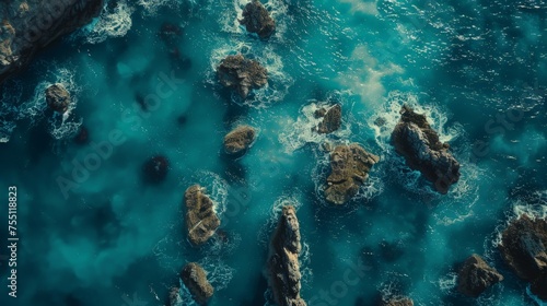 Aerial View of Ocean and Rocks