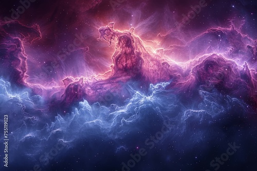 Cosmic Scene With Stars and Clouds