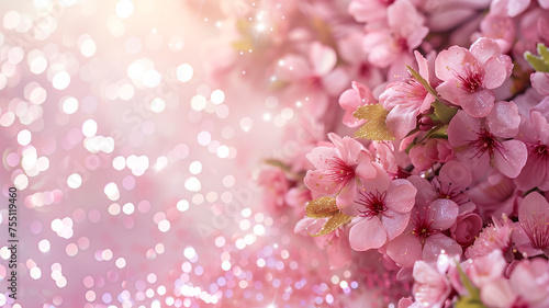 Wallpaper Mural Sakura flowers with pink glitter background. Cherry blossom with copy space. Torontodigital.ca
