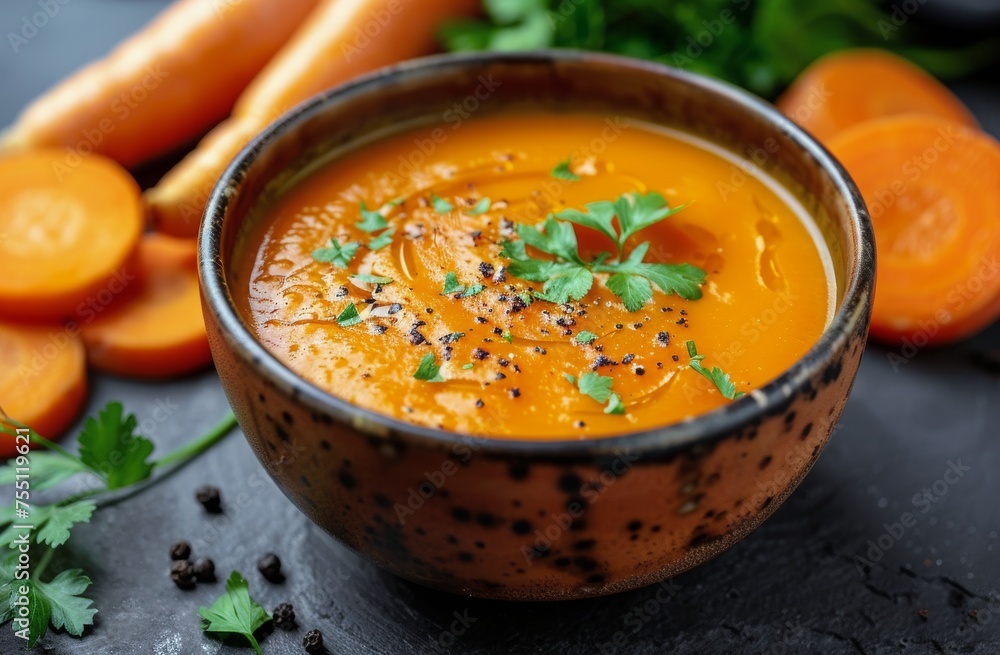 Bowl of Carrot Soup With Parsley Bowl of Carrot Soup With Parsley