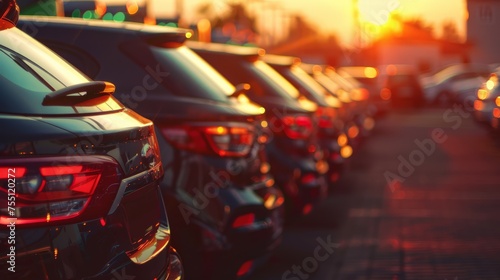 Row of Parked Cars at Sunset