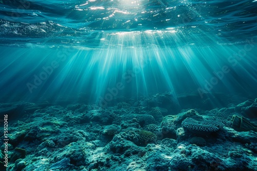 Sunlight Filters Through Water on Coral Reef © Ilugram