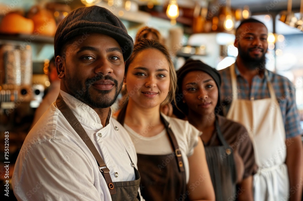 Diverse Group of Restaurant Hospitality Employees Standing Hotel