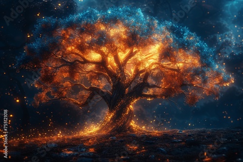 Glowing Yggdrasil Tree Illuminates Night