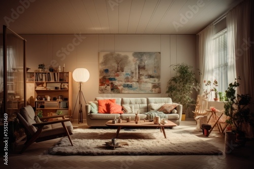 usual living room interior of a suburban huge modern house  © whitehoune