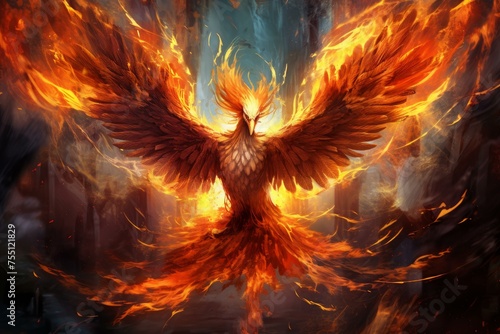 Transformative Rising phoenix flame. Spiritual eagle art. Generate Ai