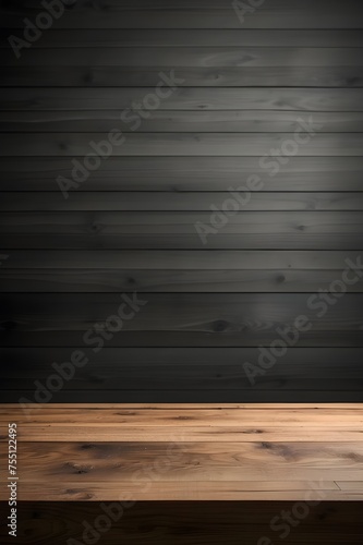 Wooden table top with dark gray blurred background © PRINCE2030