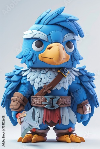 baby-eagle as a Barbarian, in standing posture with a weapon, pastel color tune photo