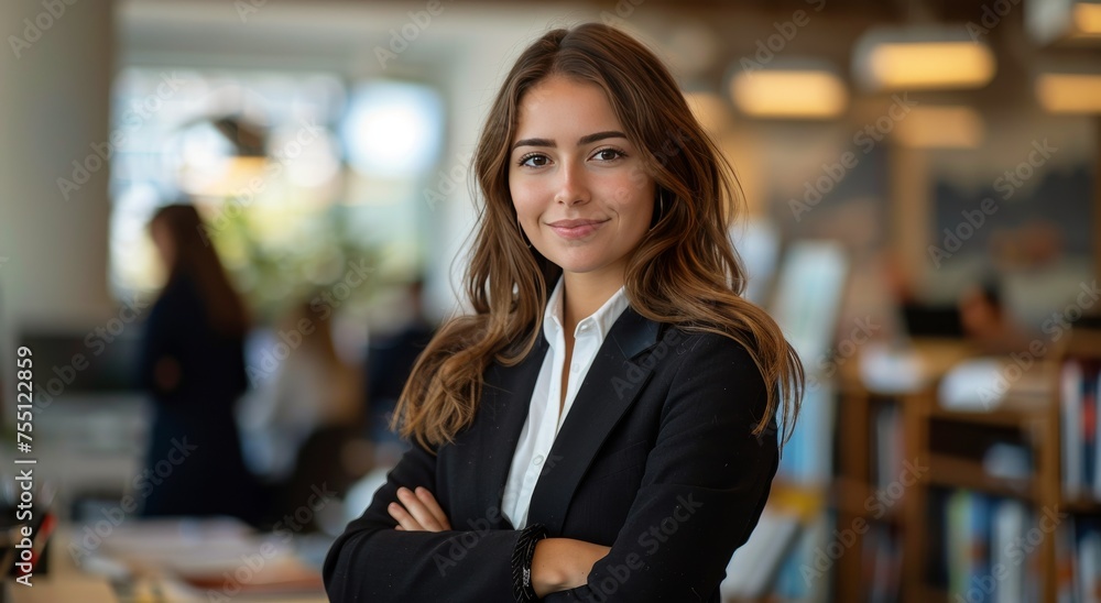 Woman Standing in Library With Arms Crossed Woman Standing in Library With Arms Crossed