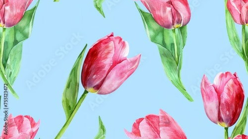 Water color tulip flower  seamless pattern  pastel background